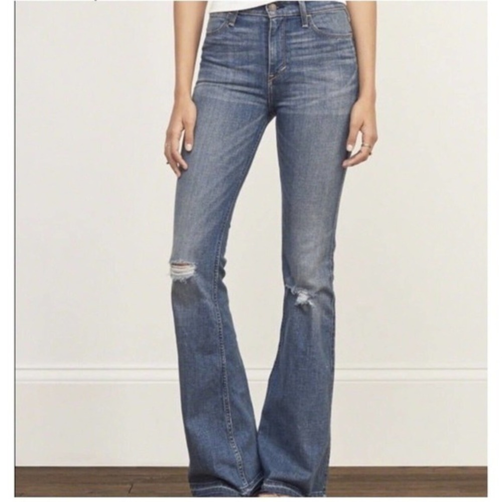 Abercrombie Fitch Vintage Jeans Flare With Ripped Knees Size 6 Long 1970s